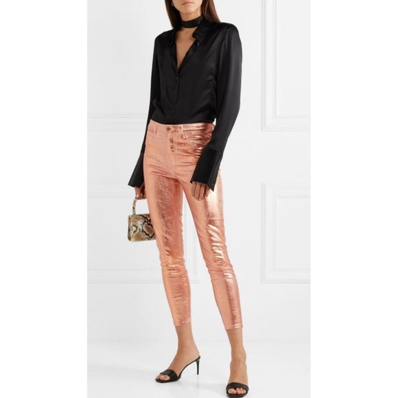 L'Agence Margot Light Rose Gold Foil High Rise Skinny Jeans Women's Size 25 - Picture 4 of 12